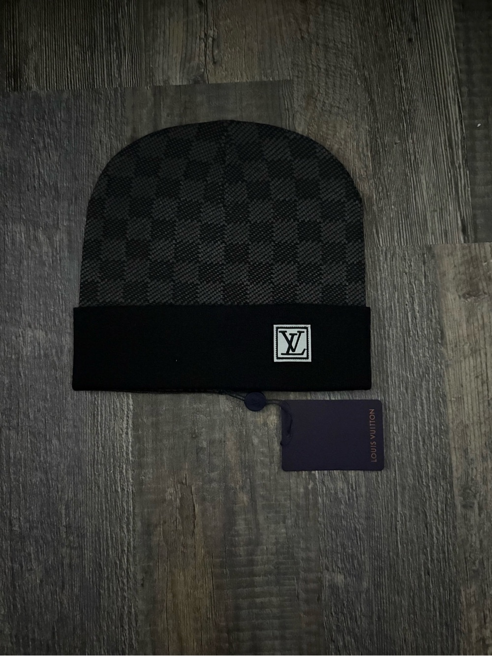 LVX Black & Charcoal Damier Knit Beanie